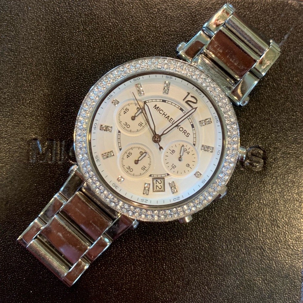Michael Kors silver rhinestone crystal watch